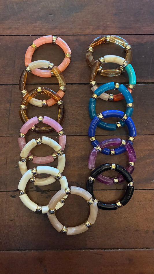Resin/Gold Elastic Bracelets - Multi