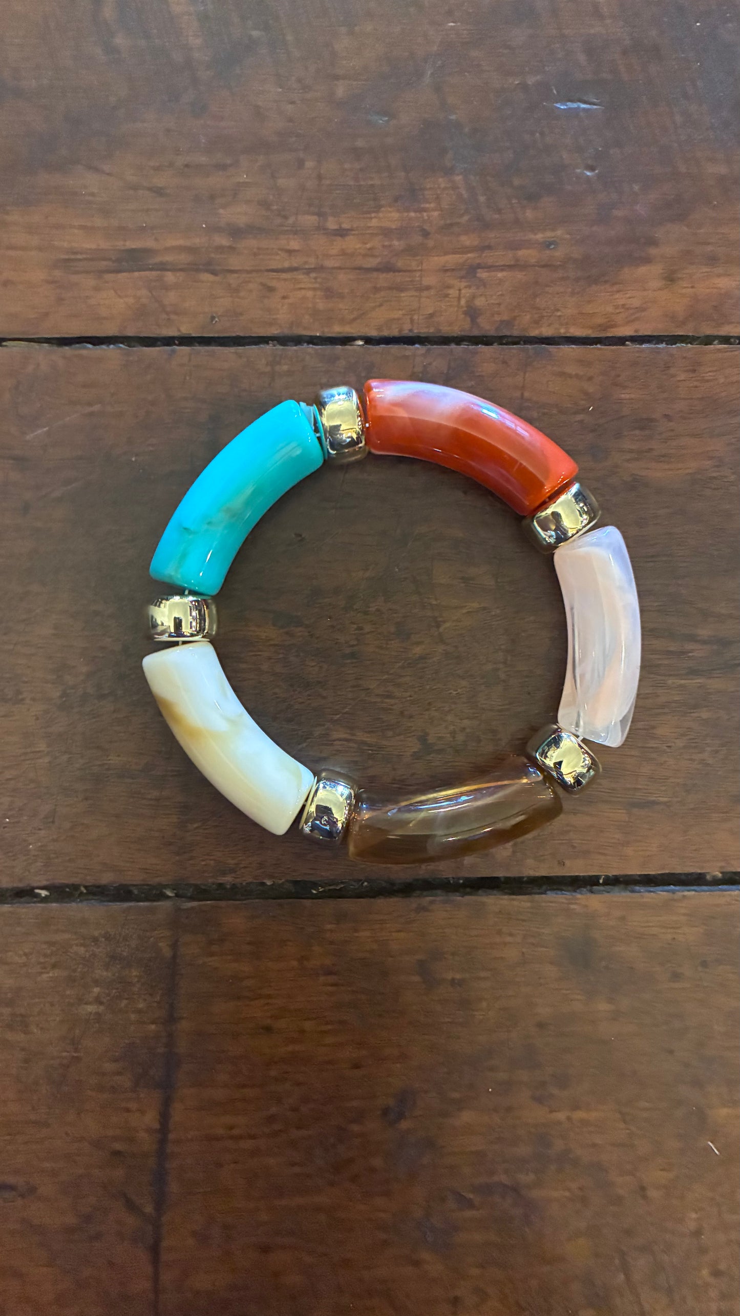 Resin/Gold Elastic Bracelets - Multi