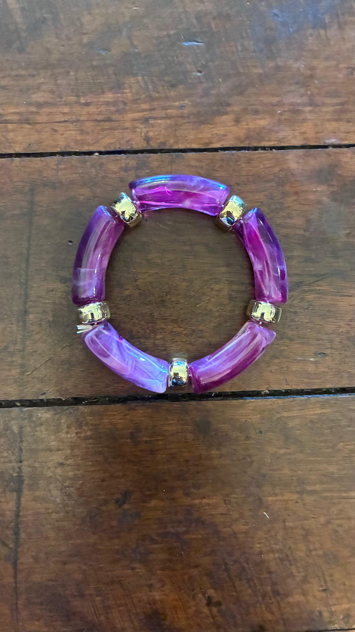 Resin/Gold Elastic Bracelets - Multi