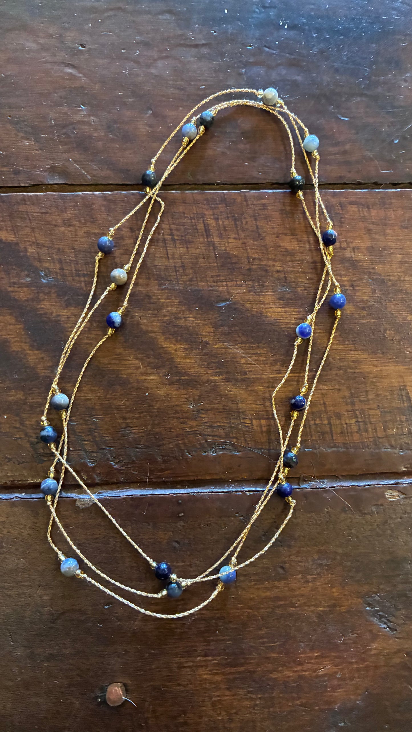 Gold Thread Necklace - Mixed Agates