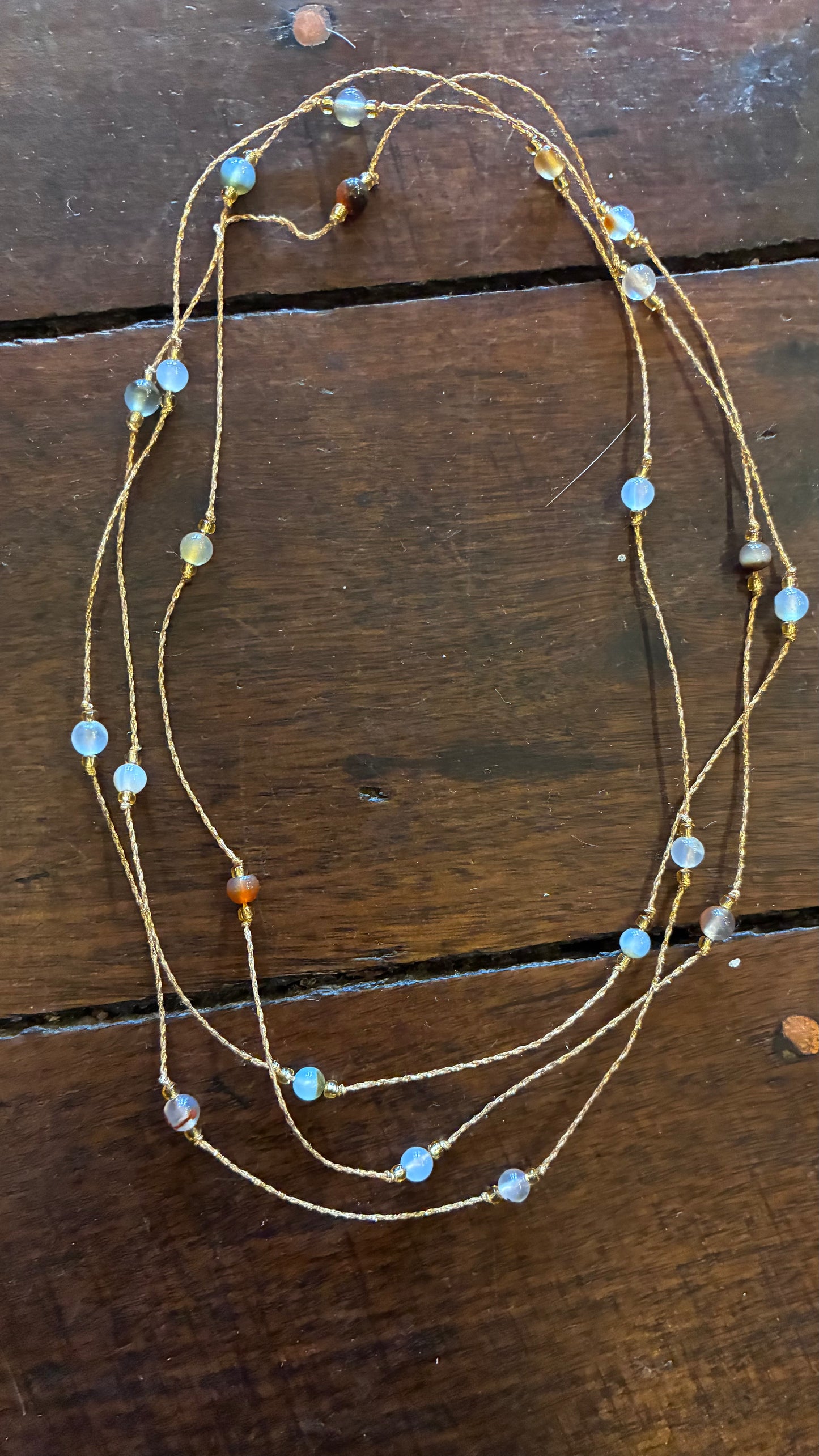 Gold Thread Necklace - Mixed Agates
