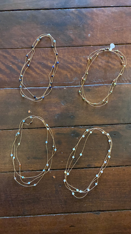 Gold Thread Necklace - Mixed Agates