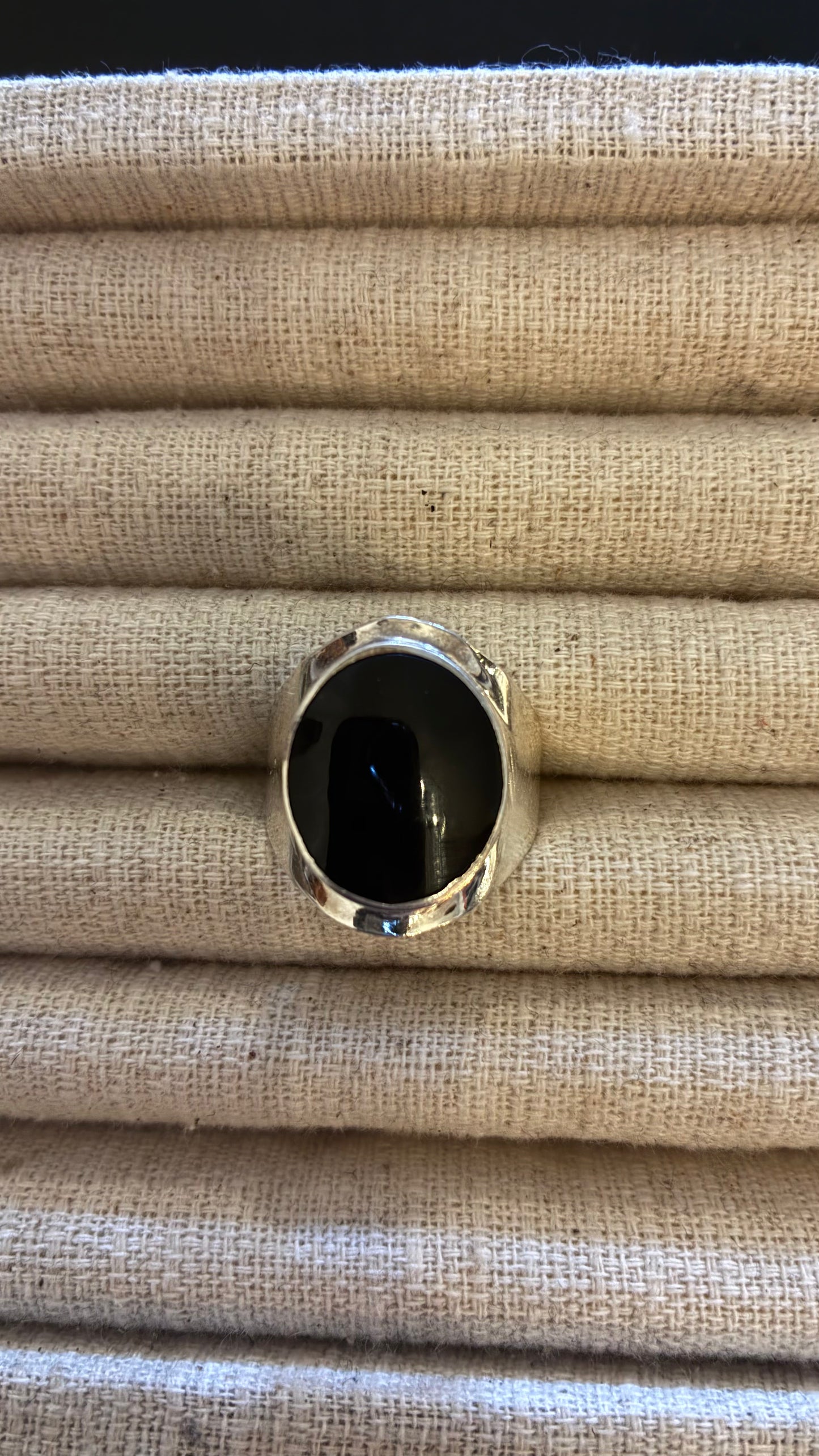 Silver  & Black Large Round Ring
