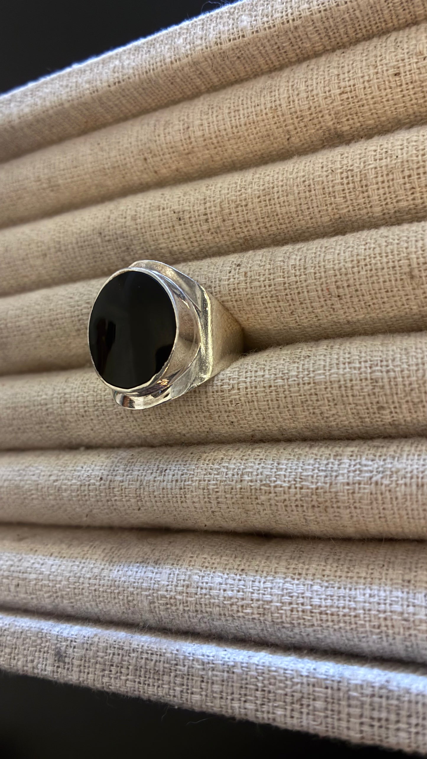 Silver  & Black Large Round Ring