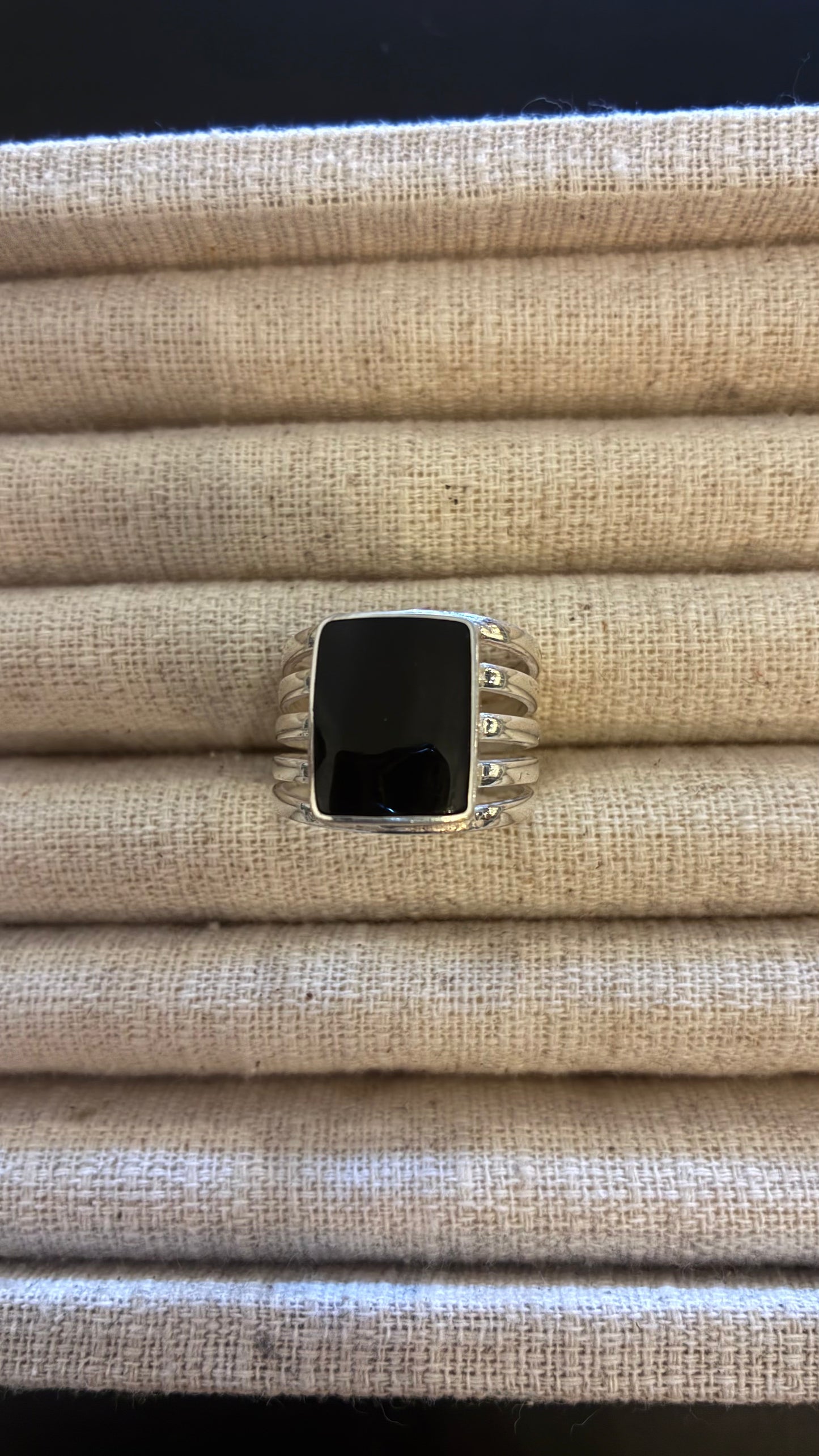 Large Silver & Black Rectangle Ring