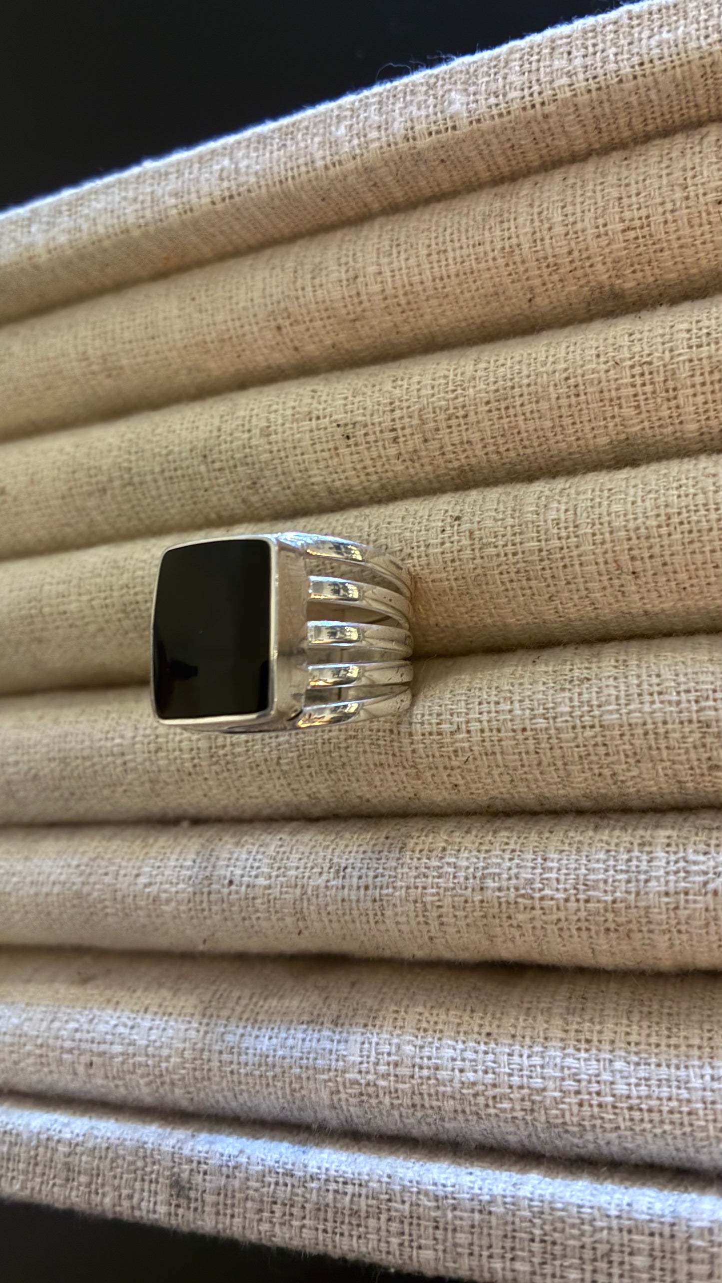 Large Silver & Black Rectangle Ring