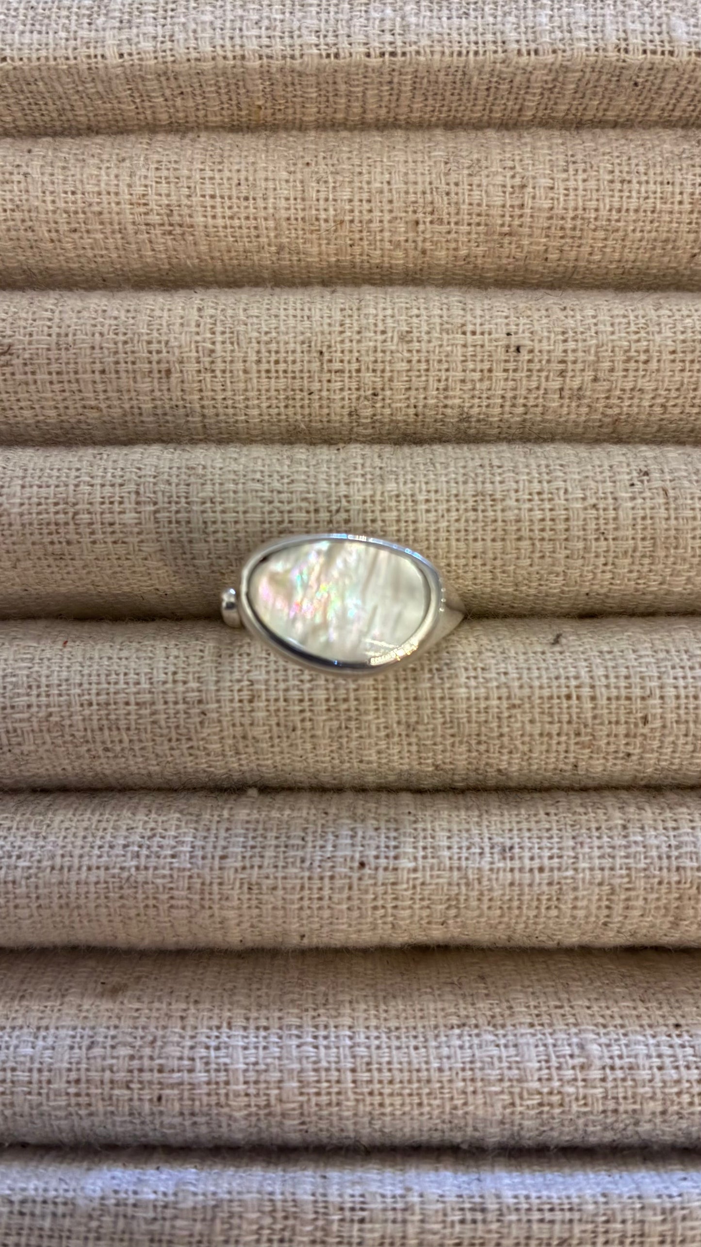 Pebble Silver Ring - Moonstone & Black