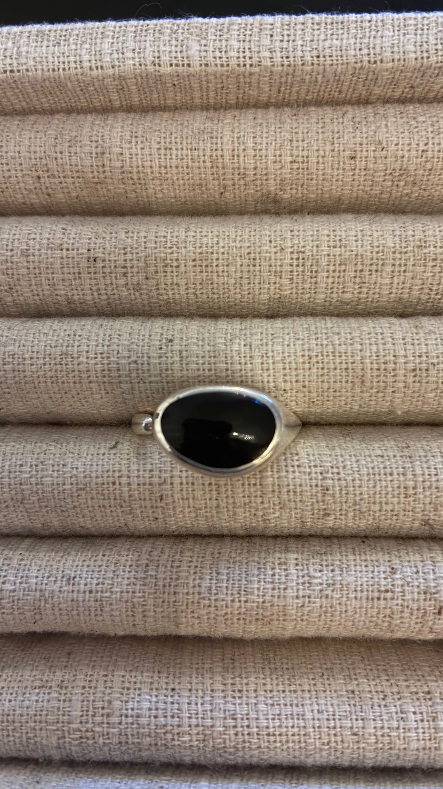 Pebble Silver Ring - Moonstone & Black