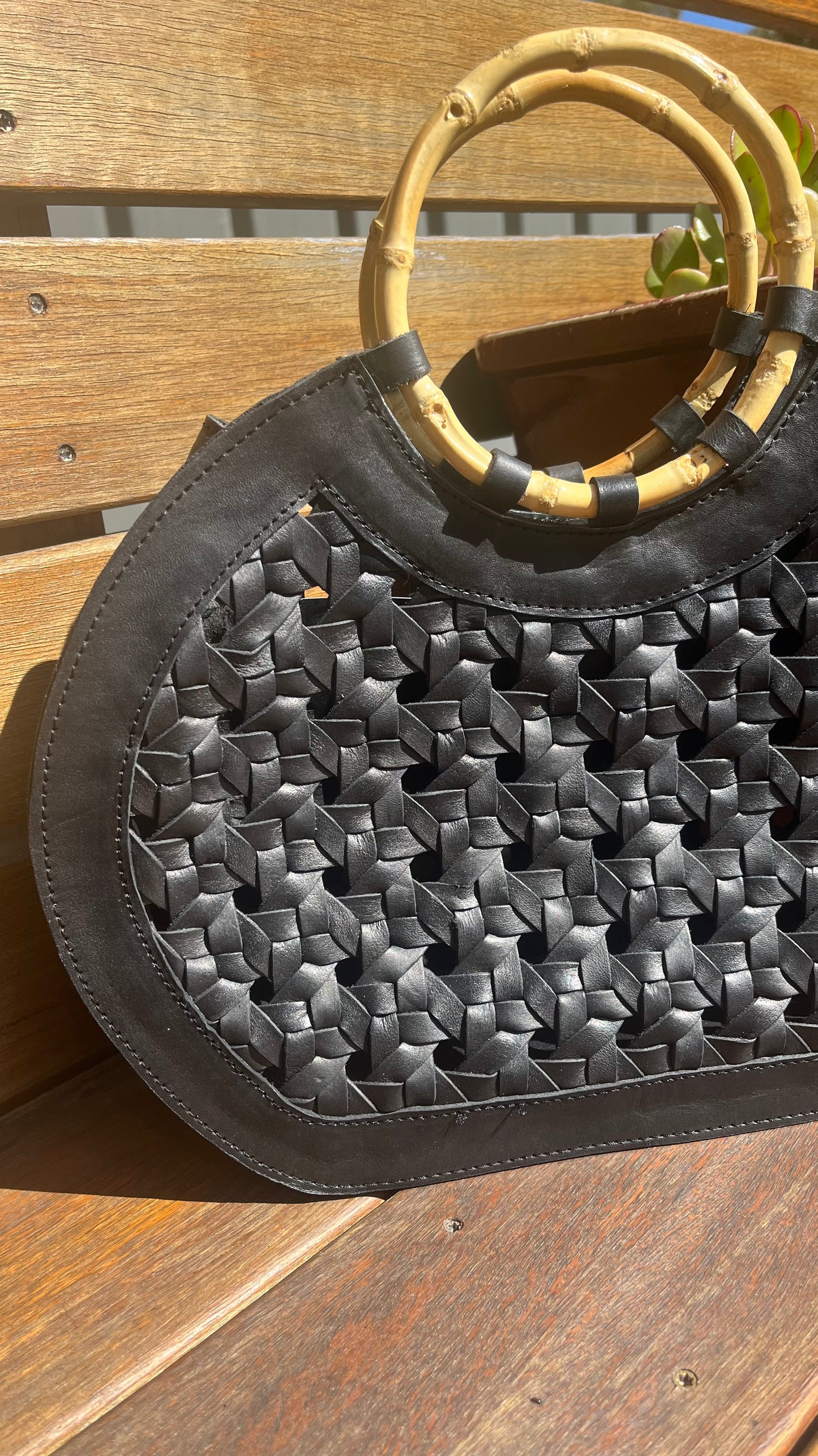 Rattan Leather Bag - Black