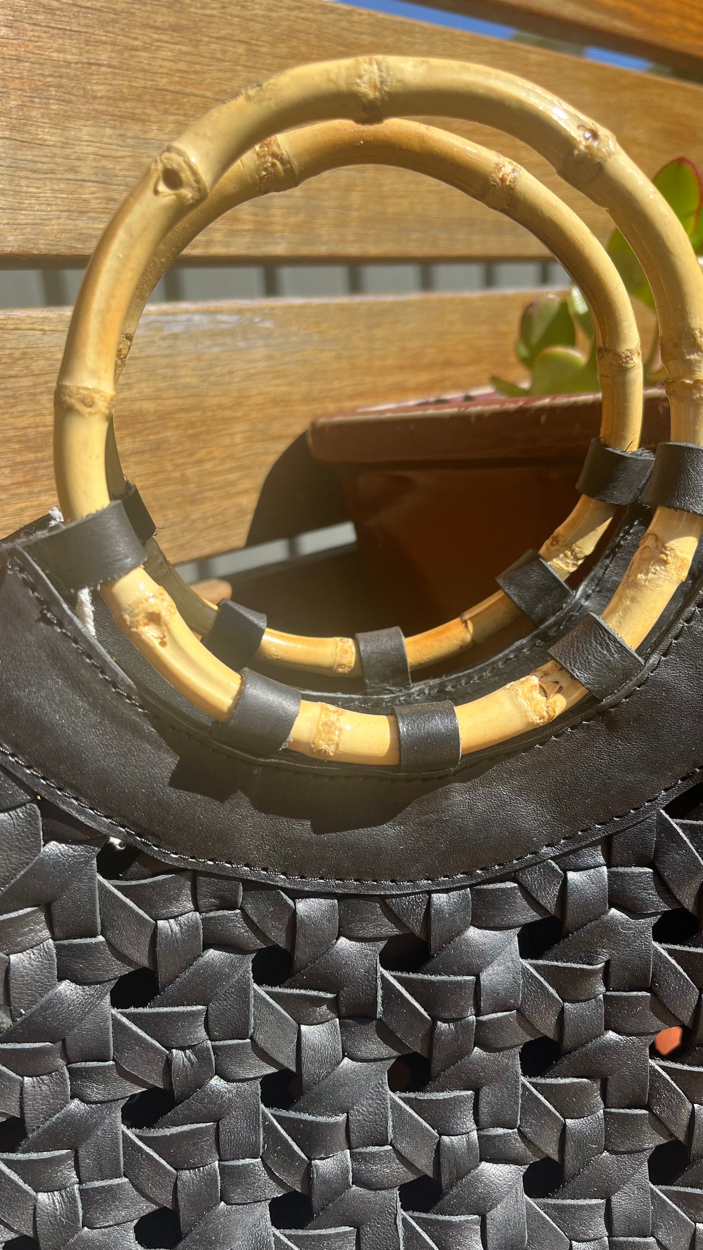 Rattan Leather Bag - Black