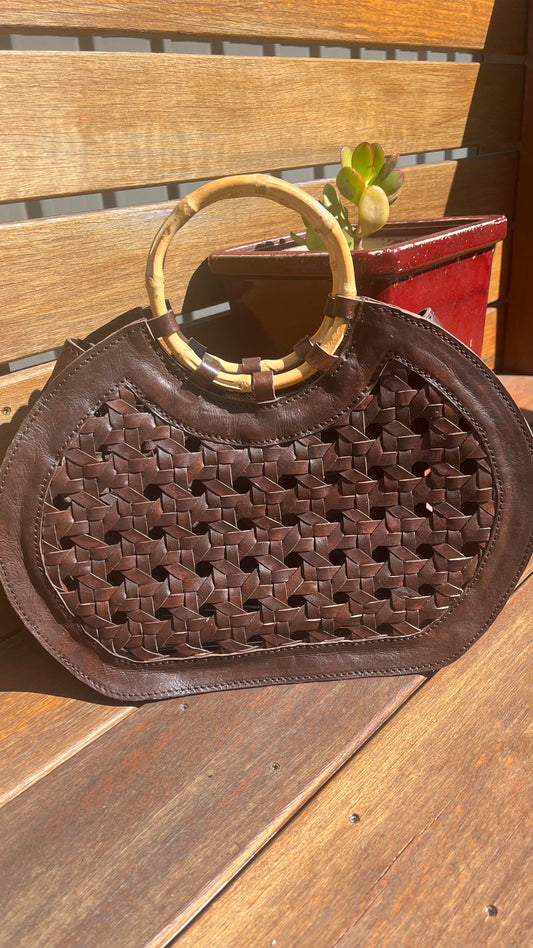 Rattan Leather Bag - Dark Brown