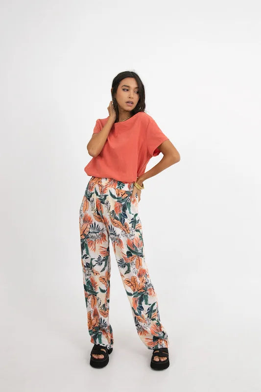 Esme Pant - Hawaii Print - Peach Iced Tea