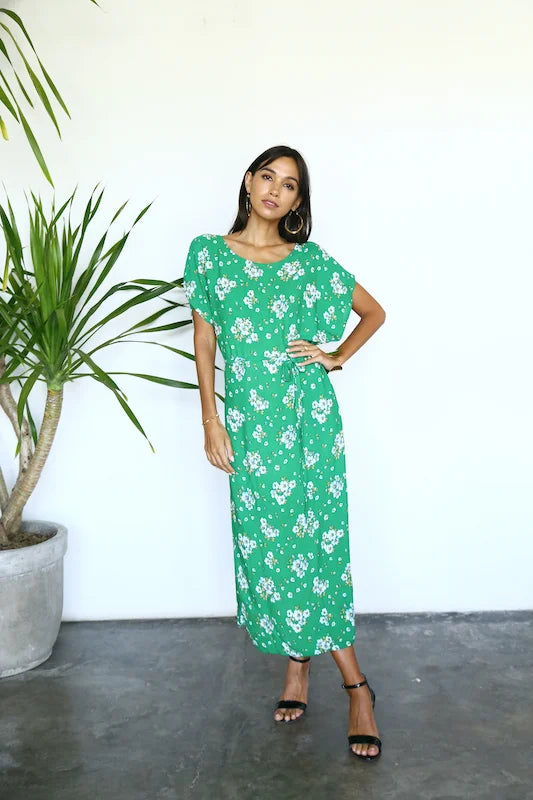 Rose Midi Dress - Vintage Green Floral