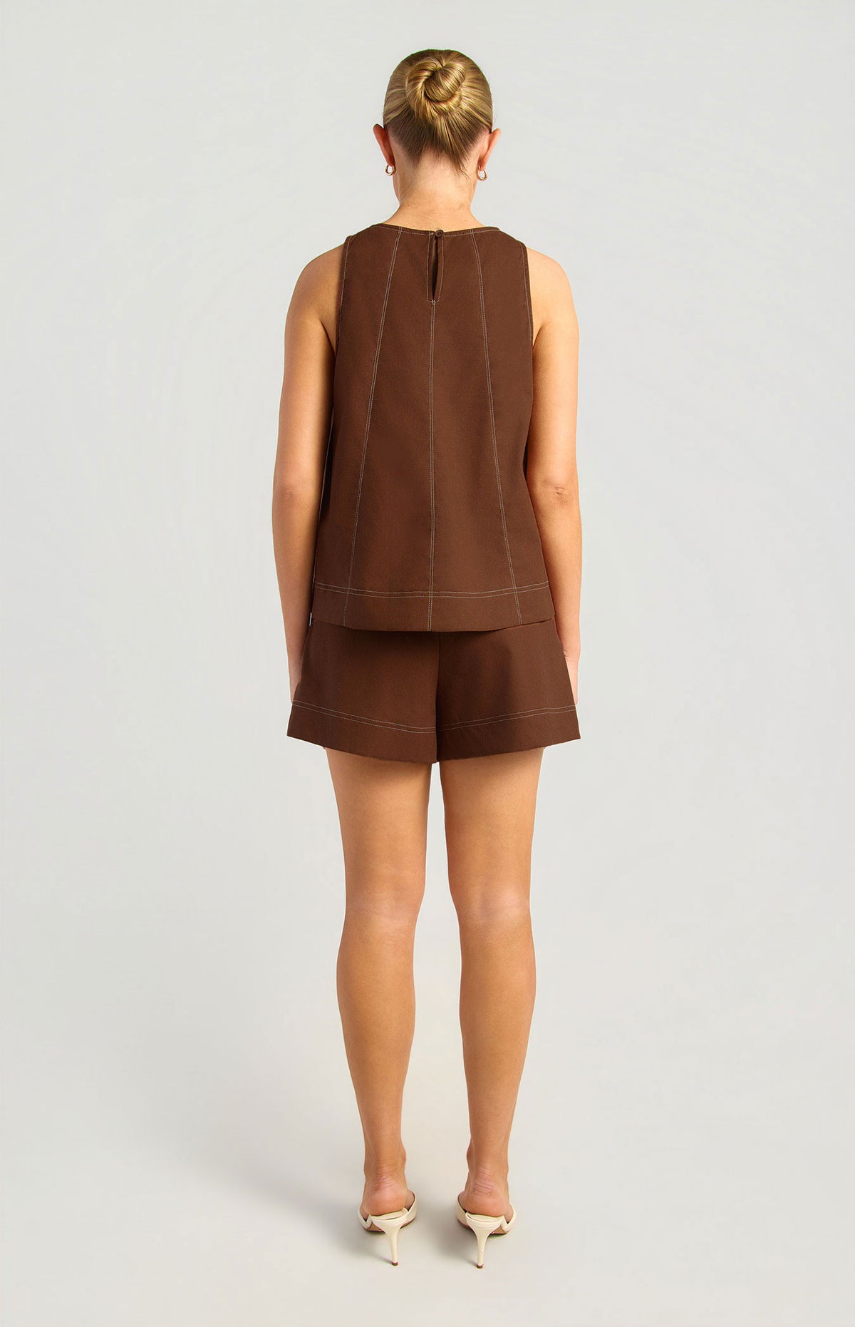 Panel Stitch Top - Brown