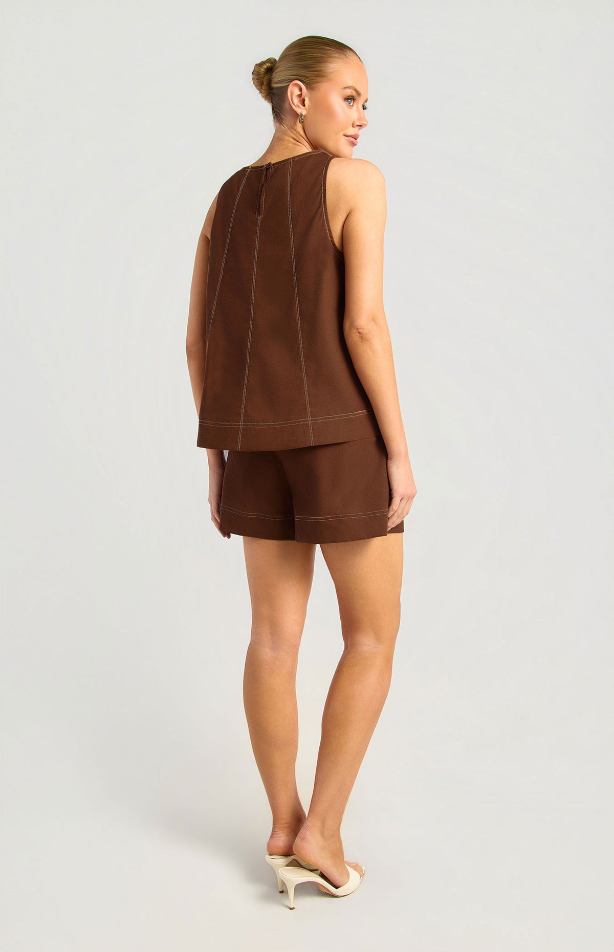 Panel Stitch Top - Brown