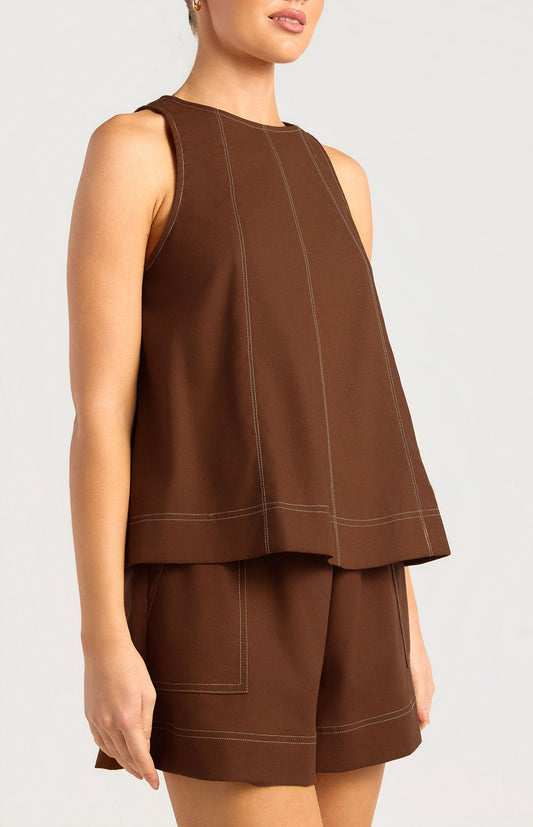 Panel Stitch Top - Brown