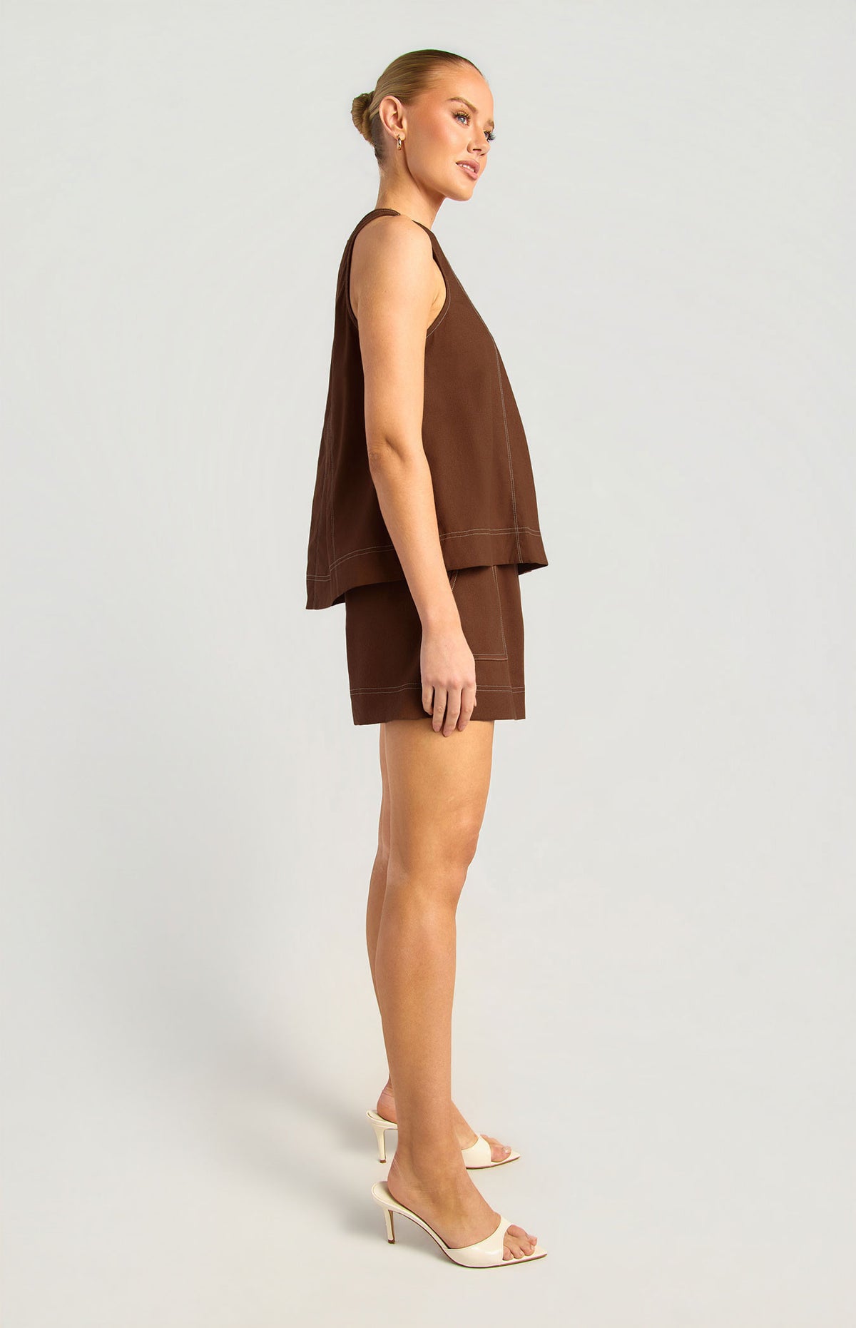Panel Stitch Top - Brown