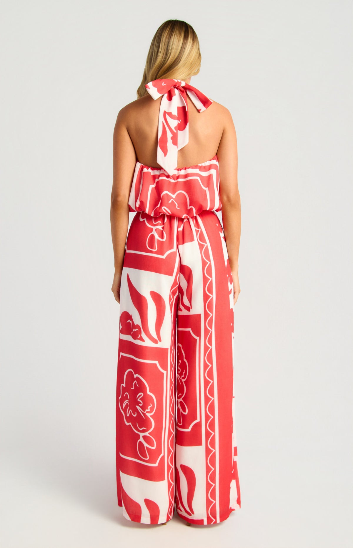Printed Bubble Halter Top - Red