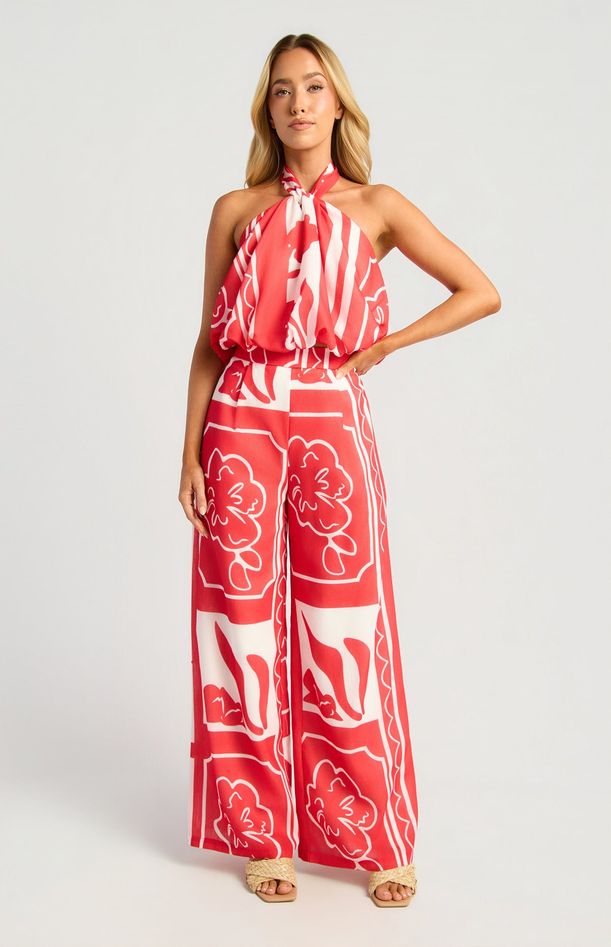 Printed Palazzo Pants - Red